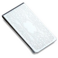 Silver Chrome Plated Metal Money Clip w/ Floral Design